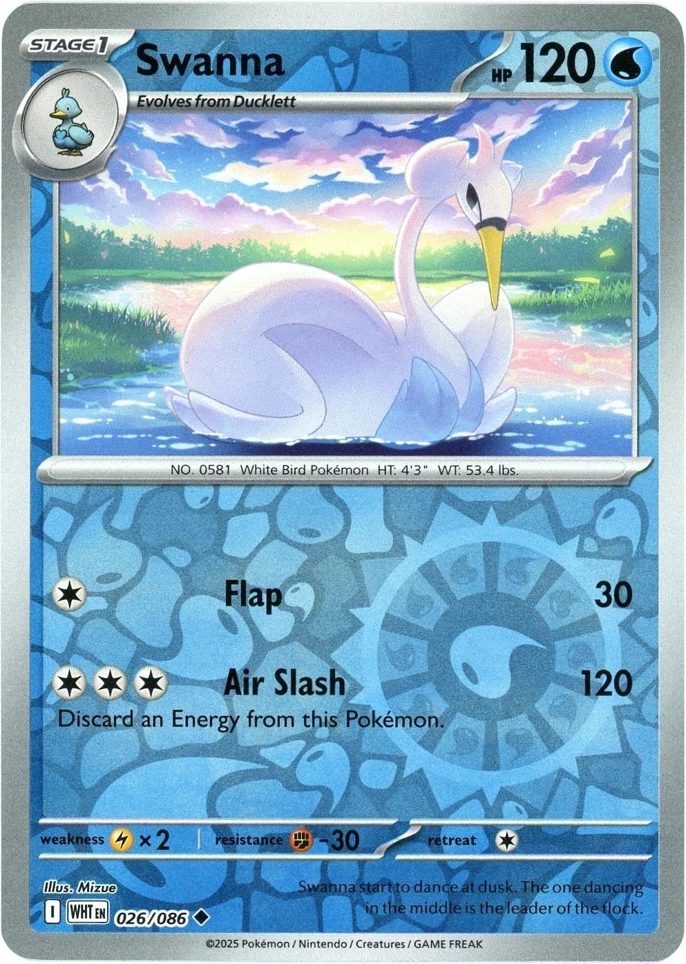 White Flare Swanna [Reverse] Pokémon card